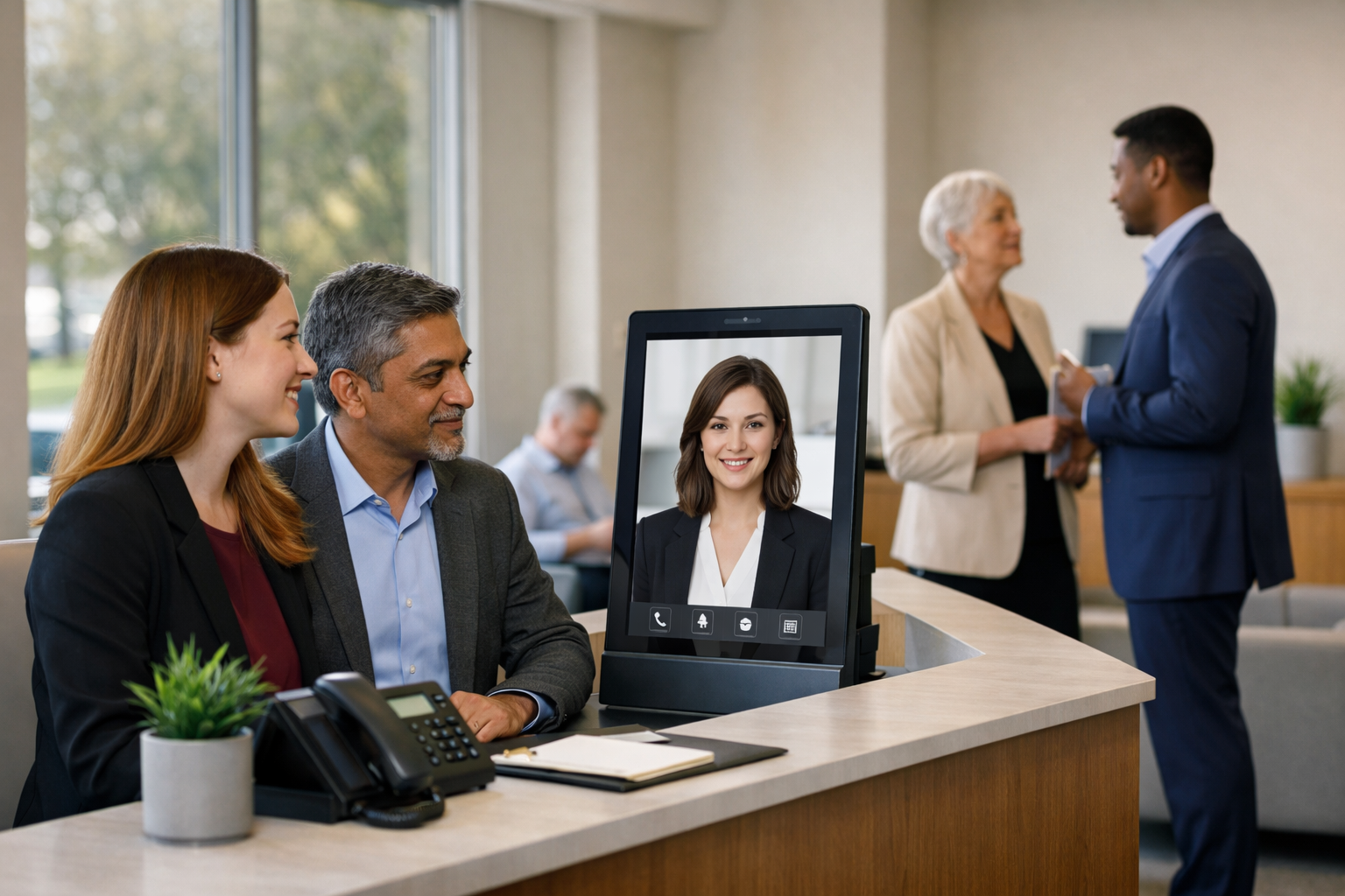 A photograph for a section called "AI Receptionist" on the website of Basra Cons